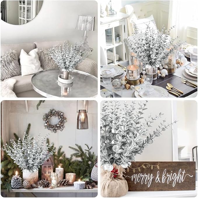 RECUTMS 36Pc Artificial Silver Eucalyptus Leave Stems 14.6in Christmas Pick