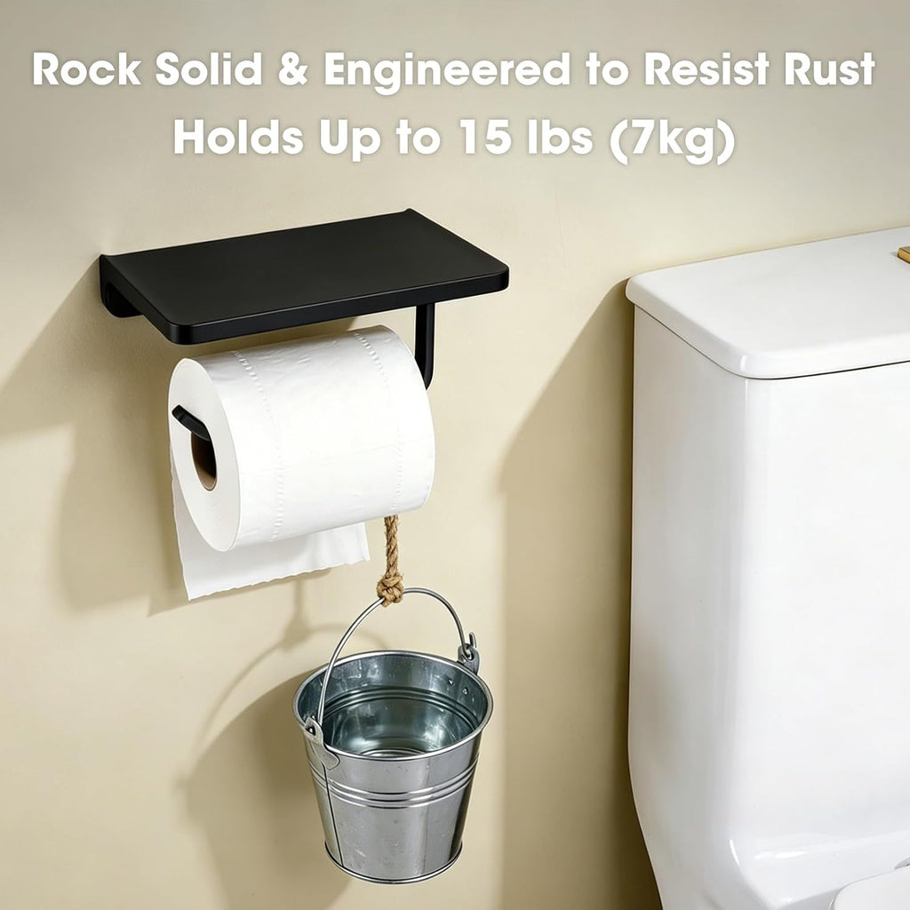 TRUSTMI Toilet Paper Holder with Shelf & Phone Stand, Matte Black