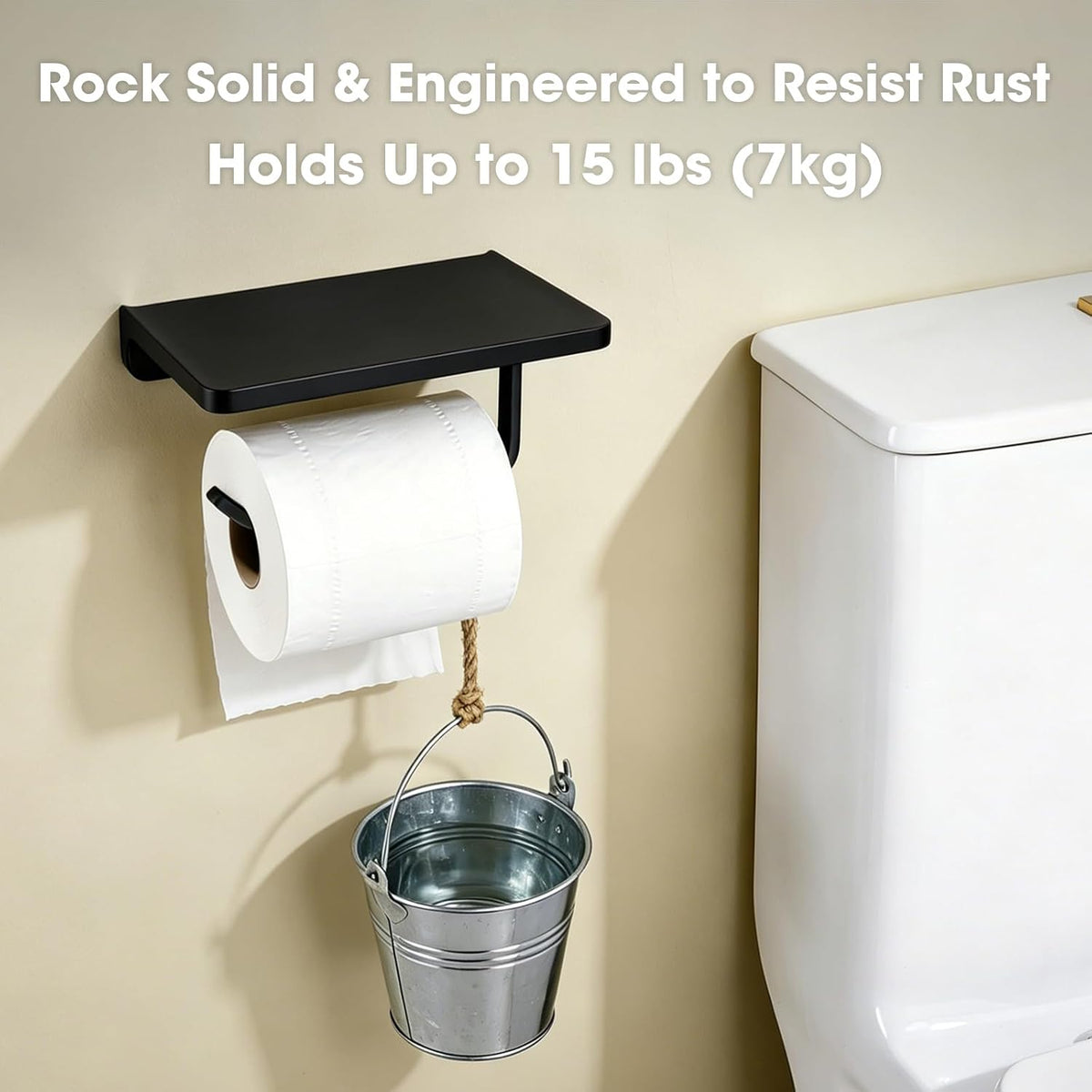 TRUSTMI Toilet Paper Holder with Shelf & Phone Stand, Matte Black