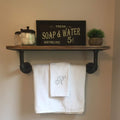 MBQQ 1 Tier Shelving Bathroom Pipe Shelves with Towel Bar Over Toilet, 24 inch Pine Wood Floating Shelves for Wall Mounted Bedroom,Kitchen, Farmhouse, Living Room