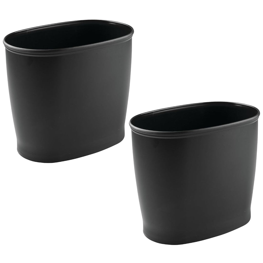 iDesign Slim Plastic Bathroom Trash Can, 2-Pack, Black