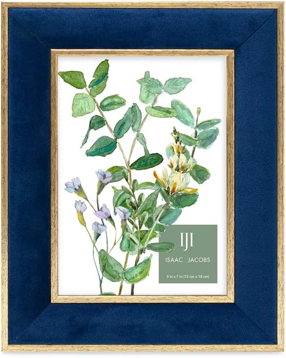 Isaac Jacobs 5x7 Navy Velvet Picture Frame w/Metallic Gold Double Border