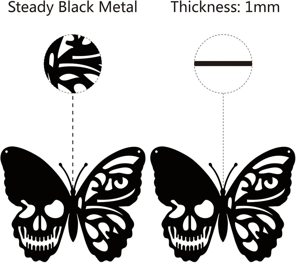 CREATCABIN Skull Butterfly Metal Wall Art Decor Wall Hanging Plaques Ornament Iron Wall Art Sculpture Sign for Indoor Outdoor Home Livingroom Kitchen Garden Office Decoration Gift Black 9.4 x 11.8inch