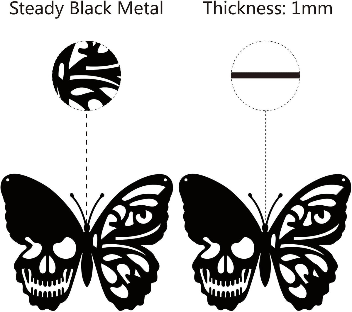 CREATCABIN Skull Butterfly Metal Wall Art Decor Wall Hanging Plaques Ornament Iron Wall Art Sculpture Sign for Indoor Outdoor Home Livingroom Kitchen Garden Office Decoration Gift Black 9.4 x 11.8inch