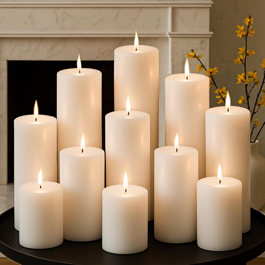 White Pillar Candles 12 Packs, Unscented Large Pillar Candle Bulk