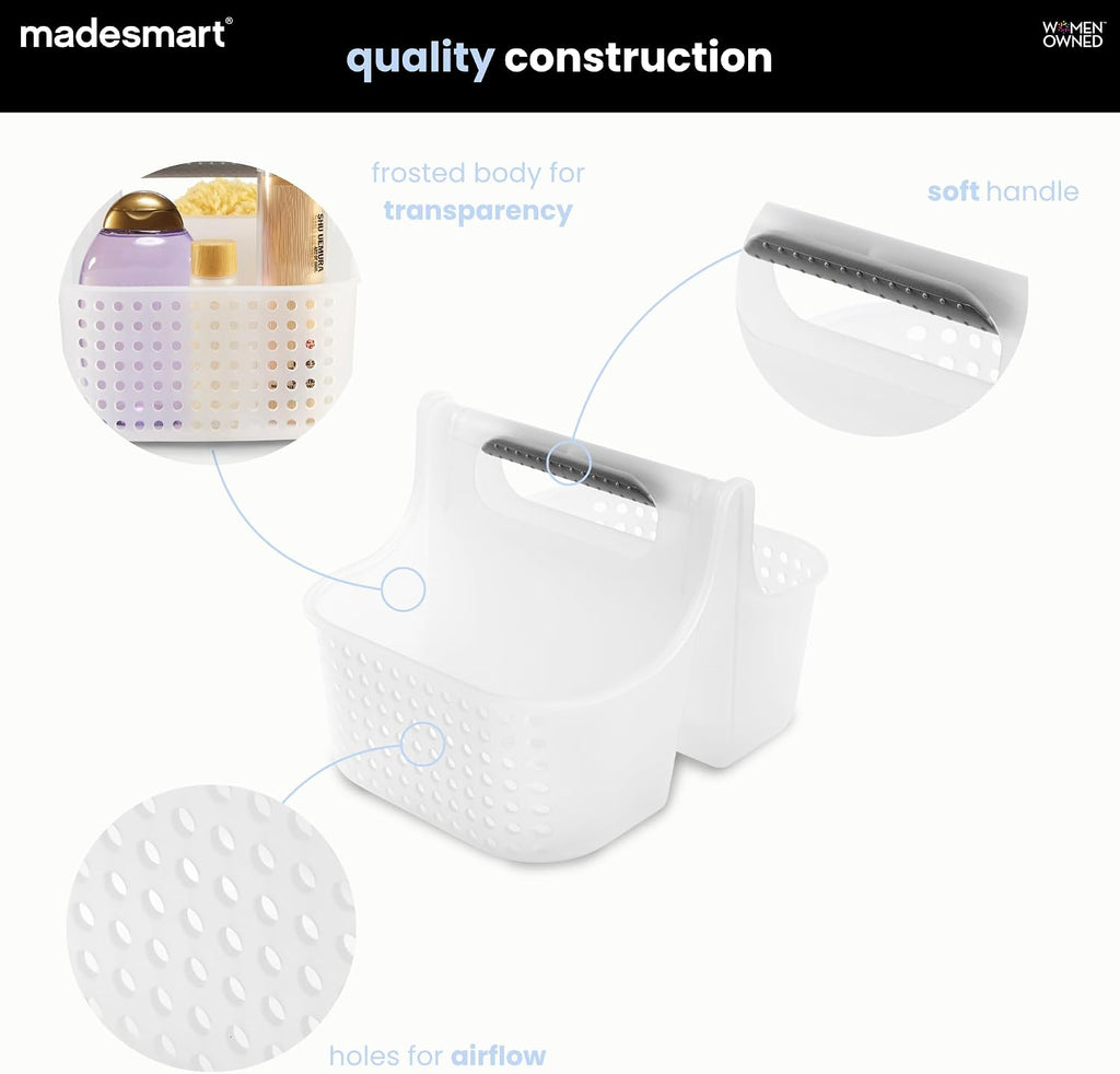 madesmart Shower Tote with Soft Grip Handle, Frost