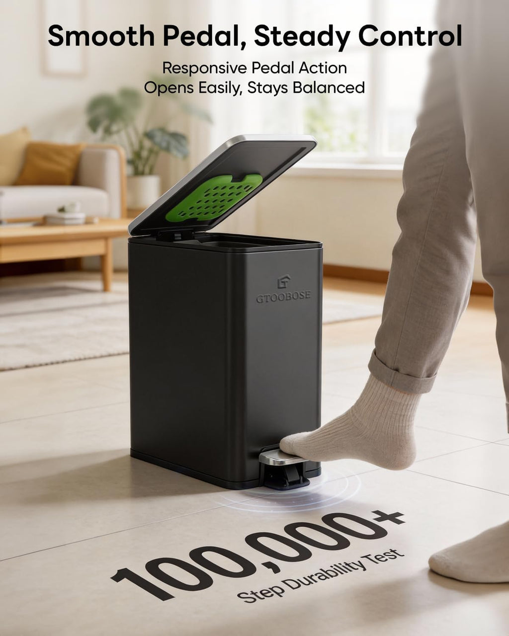10L/2.6G Slim Bathroom Trash Can, Narrow Stainless Steel Soft-Close Step Pedal Bin with Lid, Odor Control Carbon Box, Removable Inner Bucket, Small Waste Bin for Bedroom, Office, RV (Black)