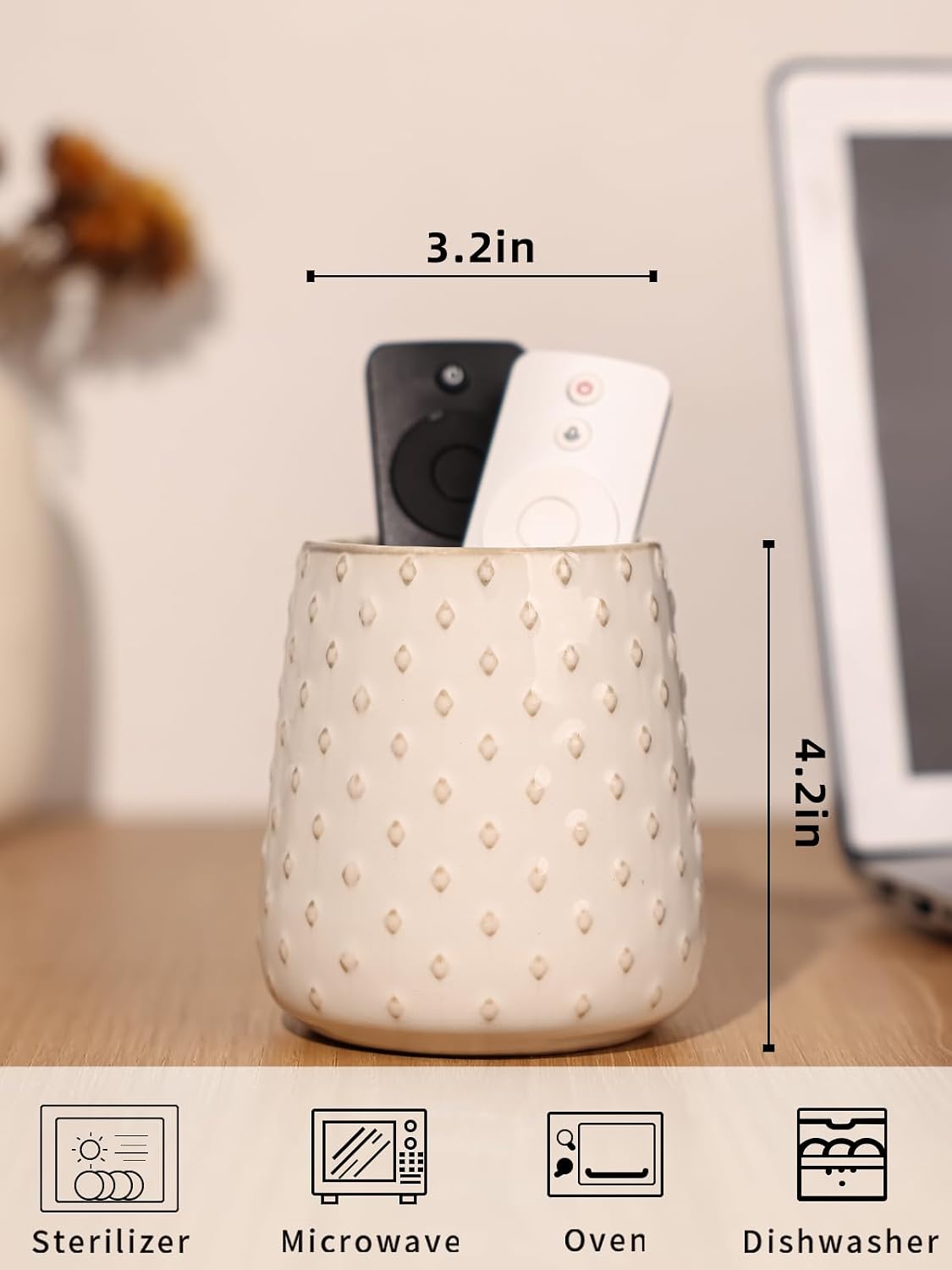 GDCZ Ceramic TV Remote Control Holder, Makeup Brush Pen Holder (White)