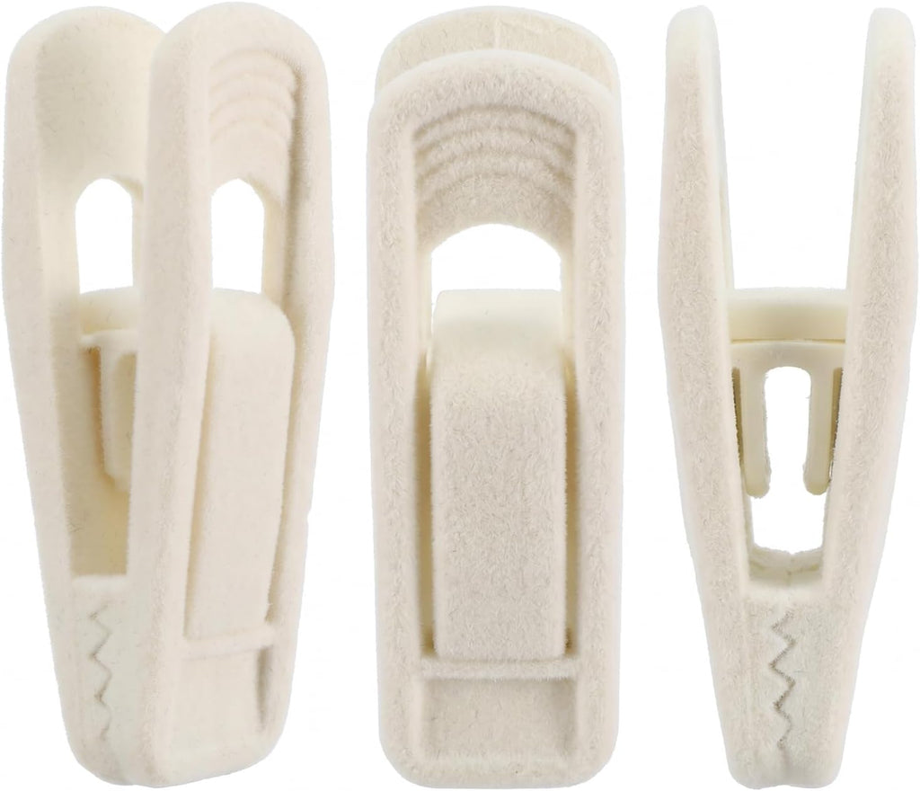 60 Pcs Beige Velvet Hanger Clips, Strong Flocking Finger Clips for Skirts, Pants & Scarves | Non-Slip Clip for Thin Velvet Hangers