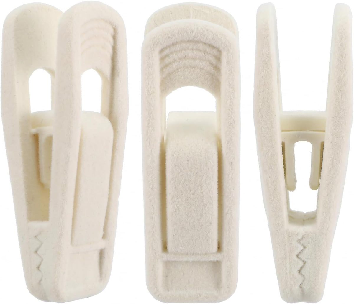 60 Pcs Beige Velvet Hanger Clips, Strong Flocking Finger Clips for Skirts, Pants & Scarves | Non-Slip Clip for Thin Velvet Hangers