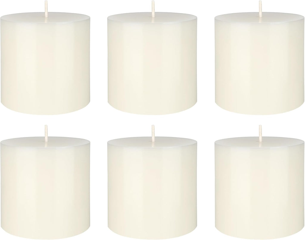 Mega Candles 6 pcs Unscented Solid Off White Pillar Candles, Hand Poured Premium Wax Candle 3 Inch x 3 Inch, Home Décor, Spas, Weddings, Occasions, Party, Centerpieces, Holidays, Vigils, Prayers