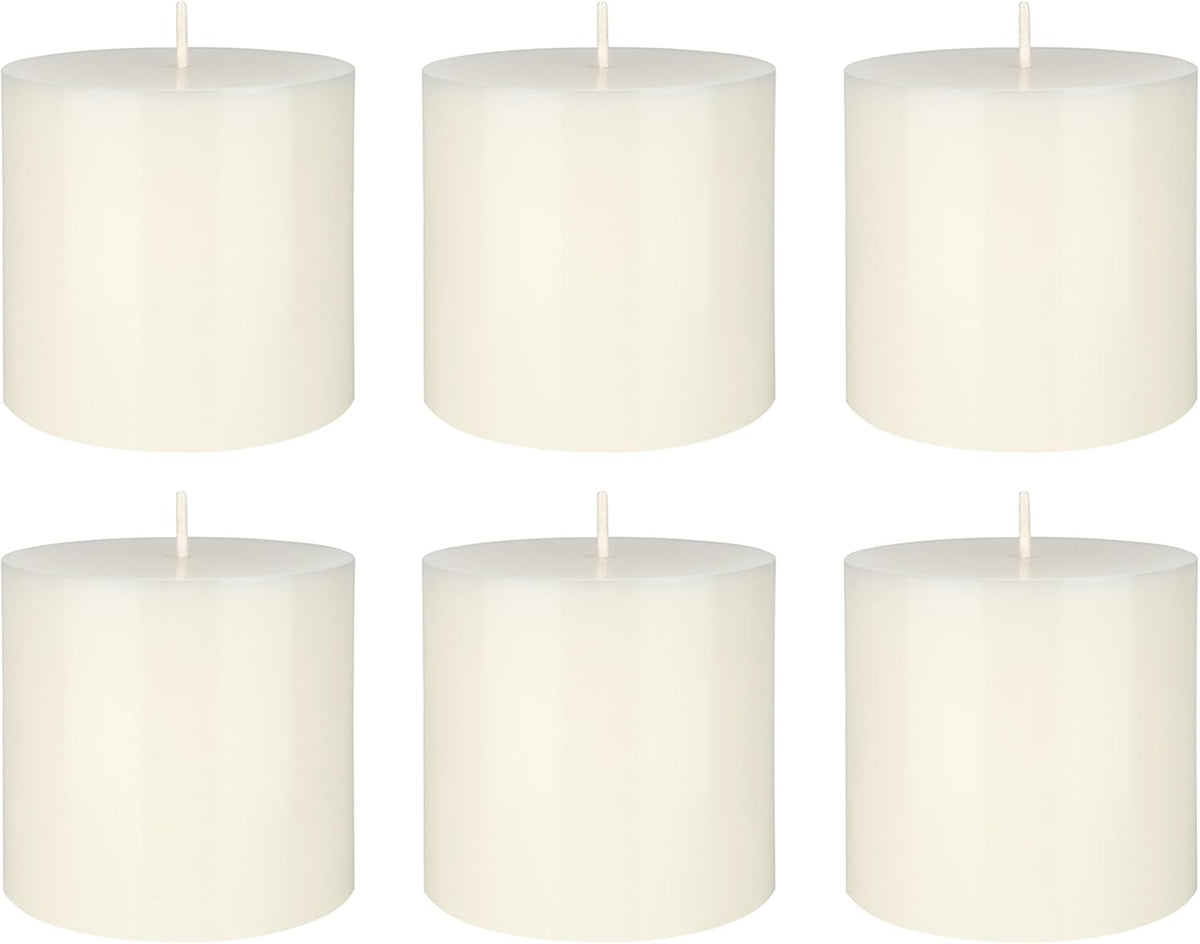 Mega Candles 6 pcs Unscented Solid Off White Pillar Candles, Hand Poured Premium Wax Candle 3 Inch x 3 Inch, Home Décor, Spas, Weddings, Occasions, Party, Centerpieces, Holidays, Vigils, Prayers