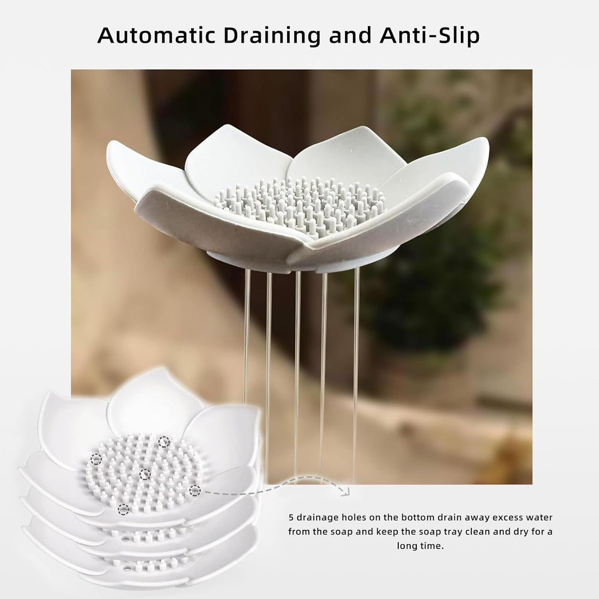 2 Pack Shower Steamer Tray,Flexible Non-Slip Silicone Soap Dish,Lotus Flowers Soap Dish with Drain for Kitchen Bathroom Shower Bathtub Counter (White/Grey)