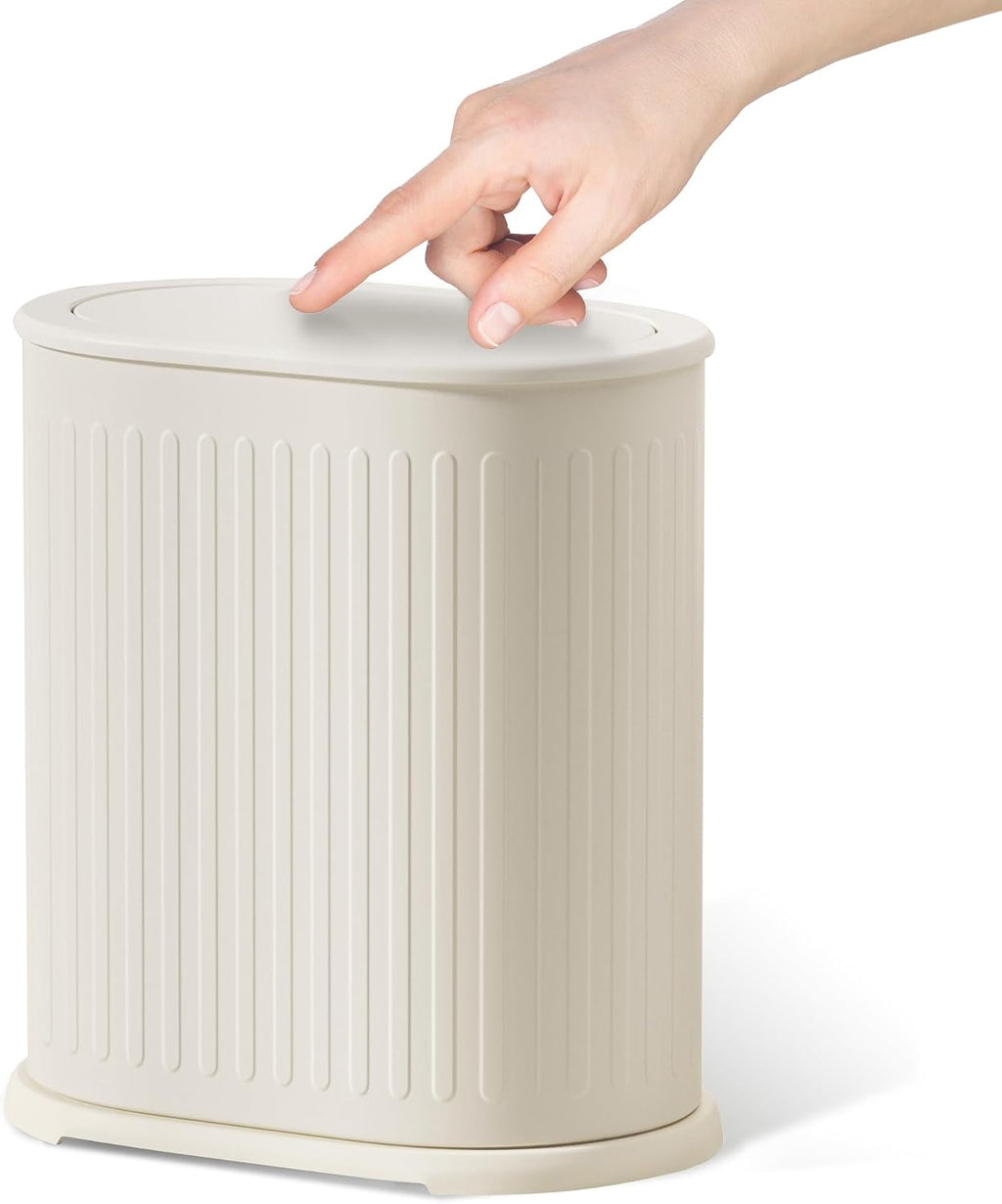 Small Bathroom Trash Can with Lid Push Top,Dog Proof Wastebasket