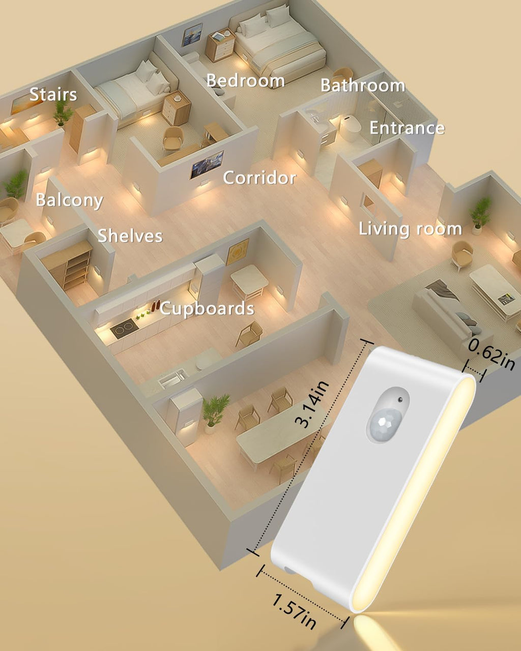 WILLED Rechargeable Night Light,Warm White Motion Sensor Stair Light Indoor
