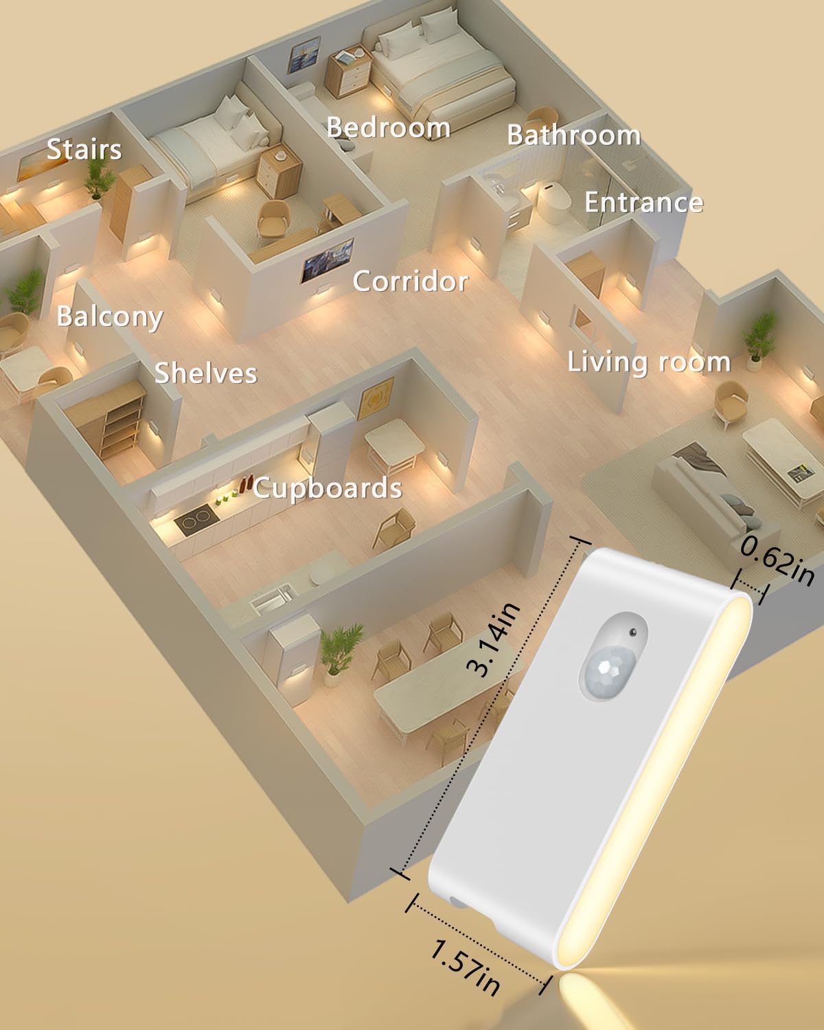 WILLED Rechargeable Night Light,Warm White Motion Sensor Stair Light Indoor