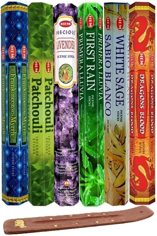 HEM Assorted Hexa Incense Sticks – Pack of 6 Fragrance Sticks (Each Tube Contains 20 Sticks) – Long-Lasting Aromatherapy for Meditation, Relaxation, Yoga, and Home Fragrance