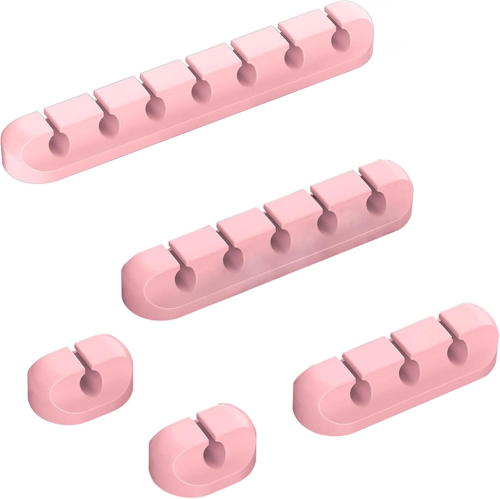 TviewSmart Cord Organizer for Desk, 5 Pack Cord Holders, Cable Clips, Pink