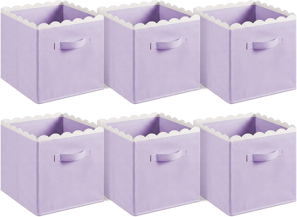 Yalikop 6 Pcs Purple Scalloped Cube Storage Bins 11 Inch Fabric Basket