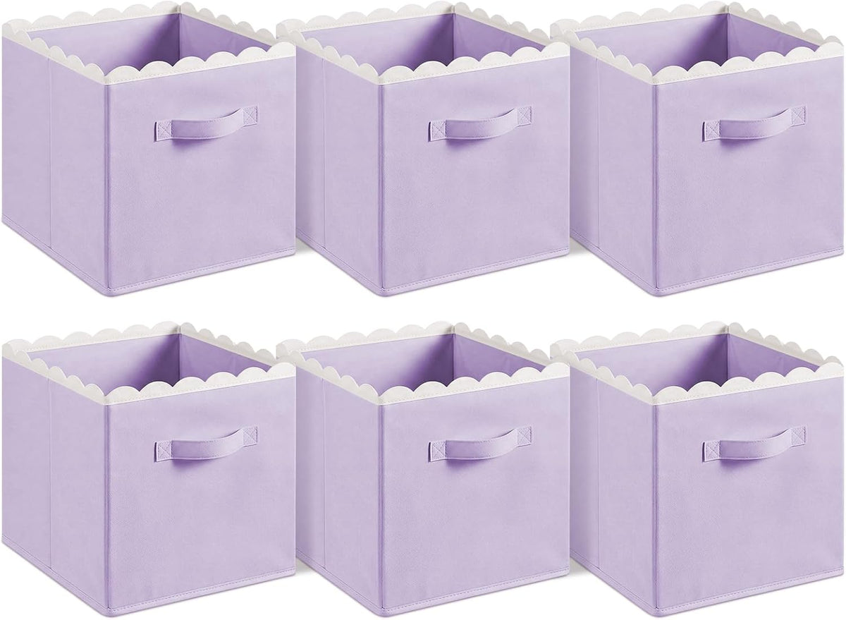 Yalikop 6 Pcs Purple Scalloped Cube Storage Bins 11 Inch Fabric Basket