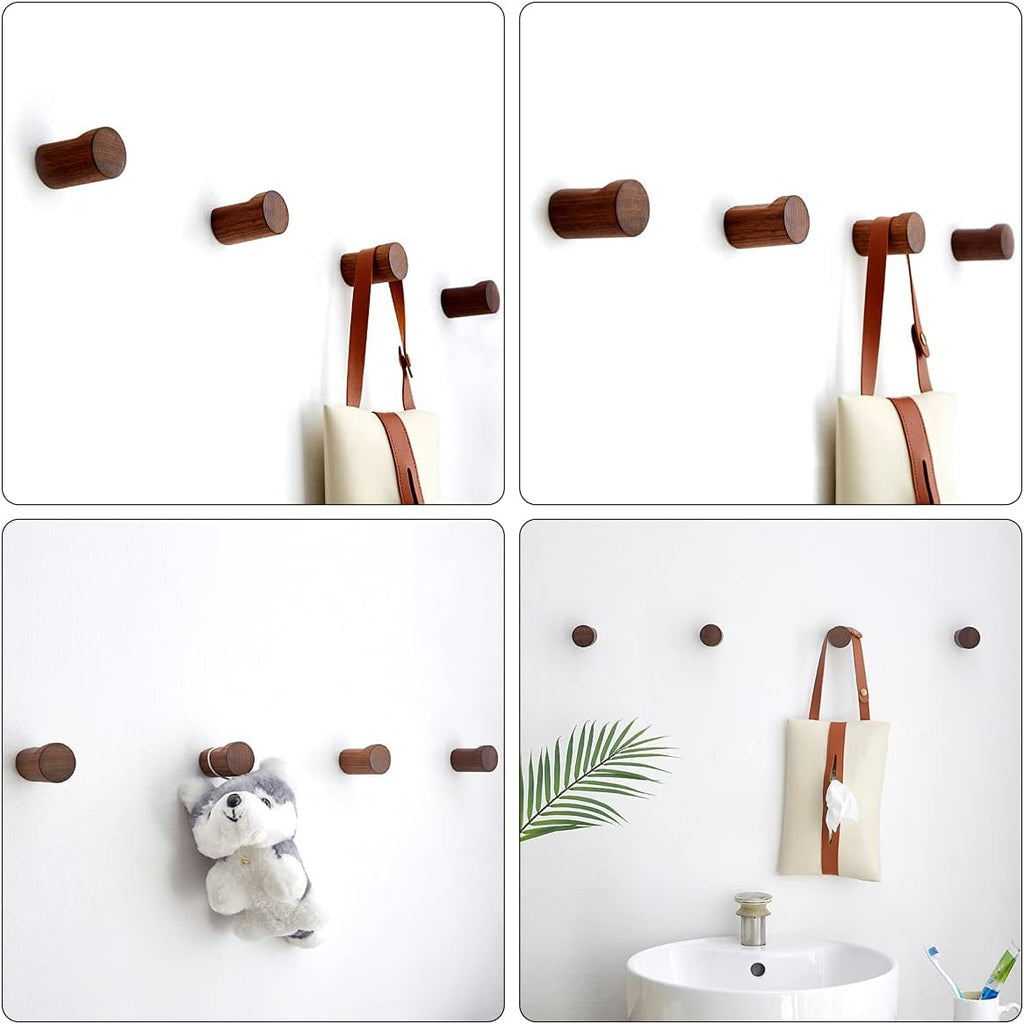 COCOYA Wood Hooks Wall Mounted Minimalist Walnut Knob Shape (6 Pack)