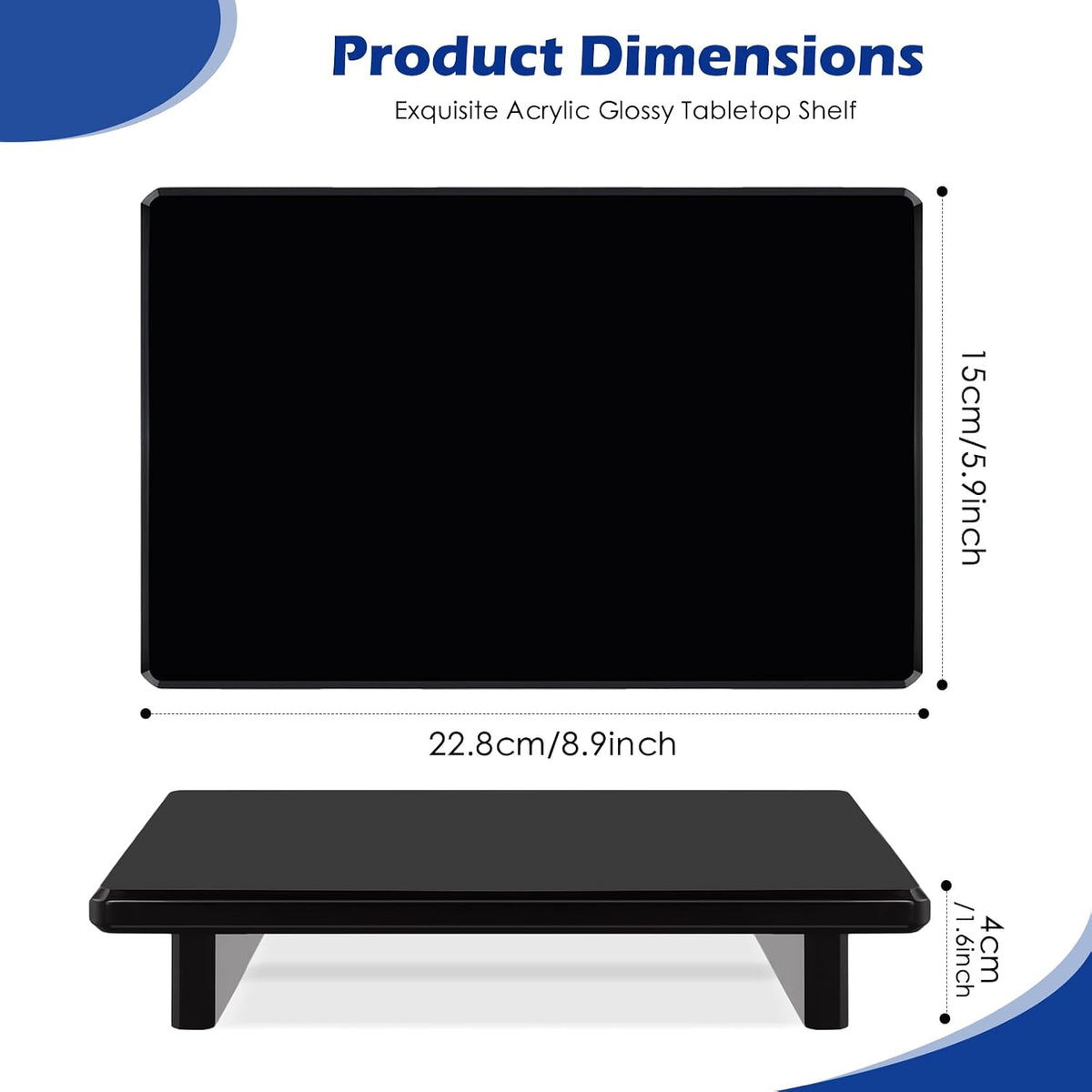 Black Acrylic Bathroom Vanity Tray Countertop Organizer, 9"x5.9"x1.5"