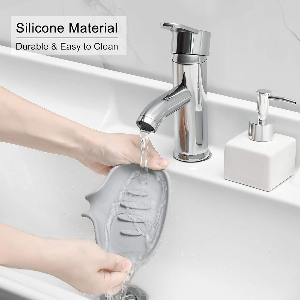 Silicone Soap Dish for Bathroom,Bar Soap Holder for Shower,2 Pack Grey