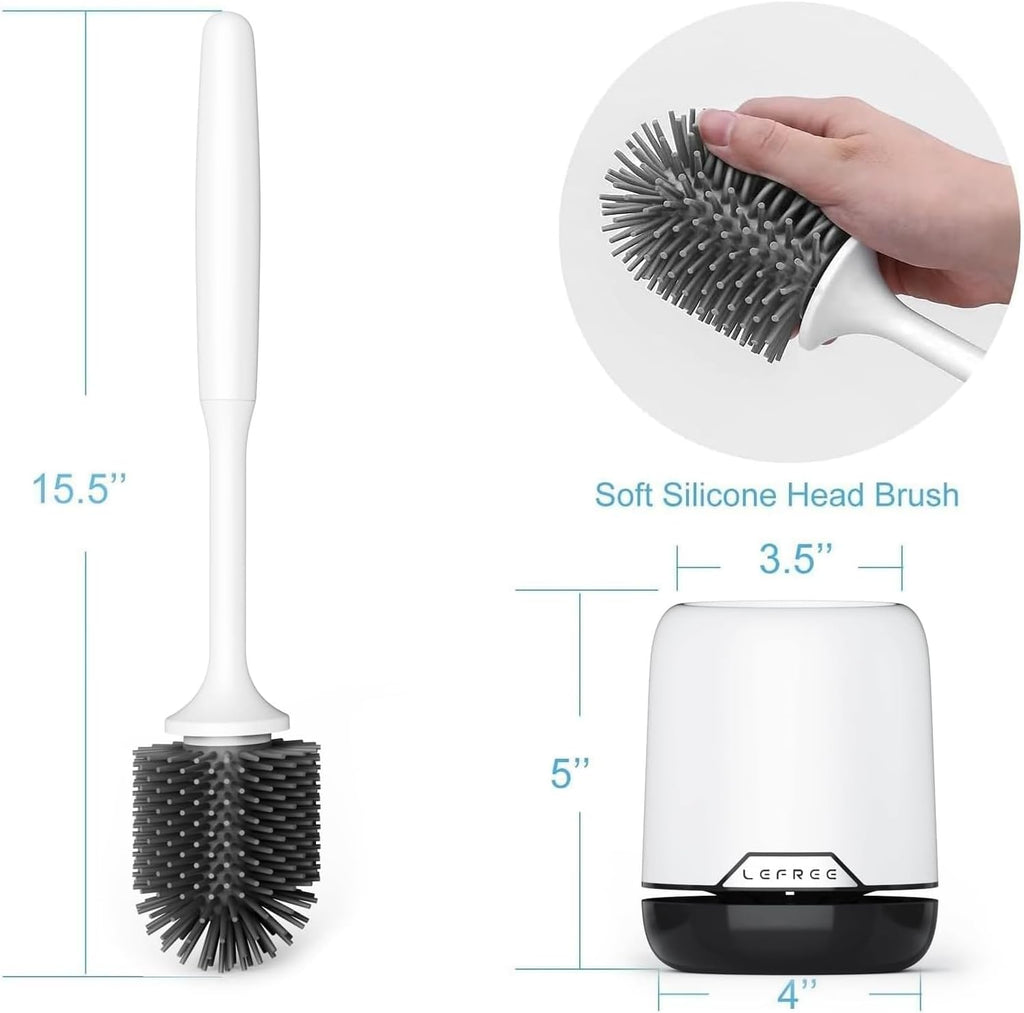 Lefree Silicone Toilet Brush and Holder Set with Ventilated Holder, Floor Standing & Wall Mounted Toilet Scrubber
