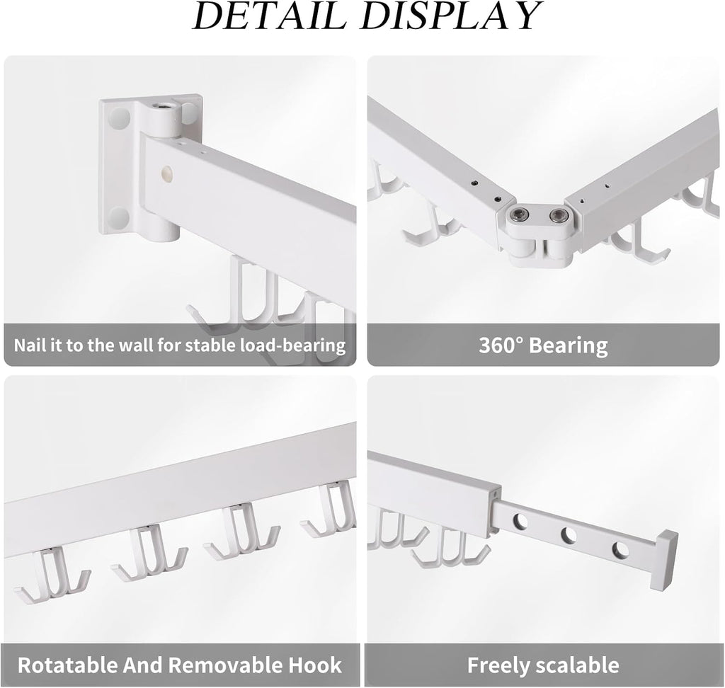 RFOUO Wall Mounted Clothes Drying Rack Tri-Fold, White