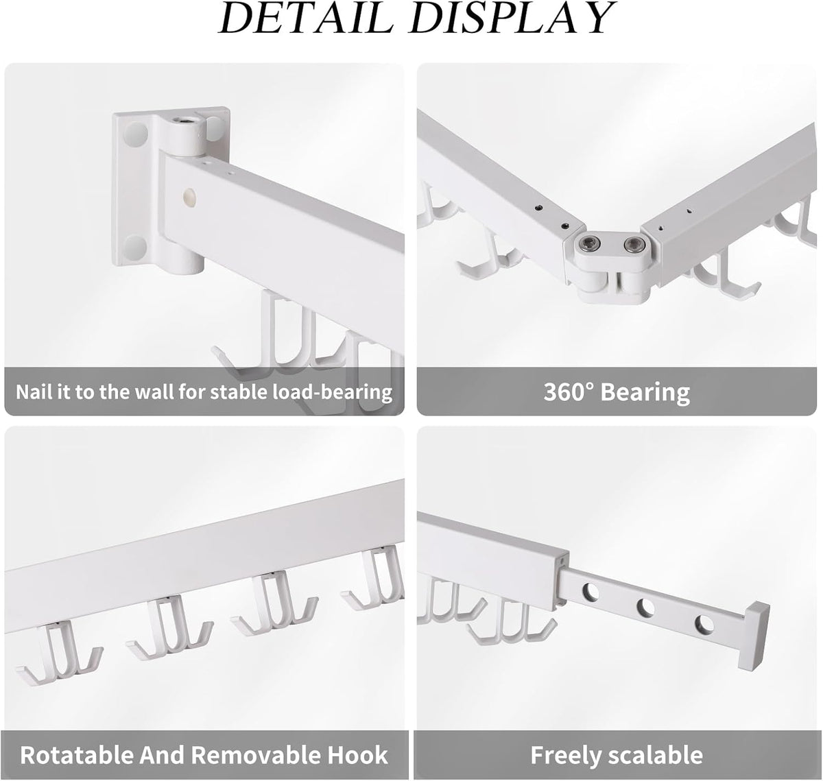 RFOUO Wall Mounted Clothes Drying Rack Tri-Fold, White