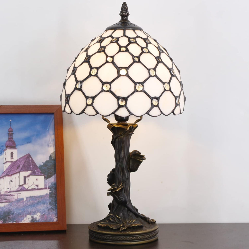 Tiffany Lamp Stained Glass Table Lamp White Crystal Pearl Bead Style