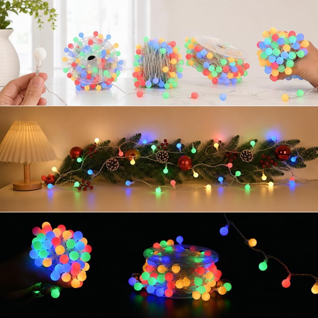 Multicolor Globe LED String Lights Indoor 66FT 200LED Remote