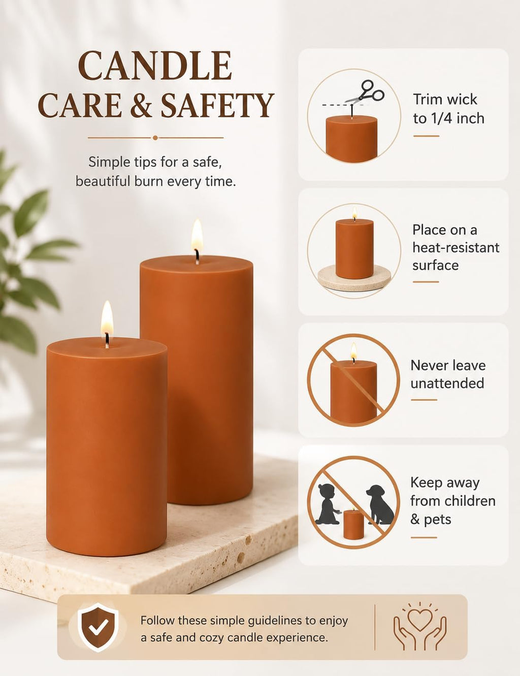 2x4 Inch Burnt Orange Unscented Pillar Candles for Fall Harvest
