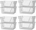 Slideep 14" Large Stackable Storage Baskets, Cabinet Organizer Sturdy Metal Wire Pantry Freezer Bin for Pantry Home Bathroom Kitchen Organization - Set of 8