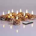 Eywamage Leopard Flameless Tealights with Remote Batteries, Flickering Cheetah LED Tea Votive Candles Set of 12