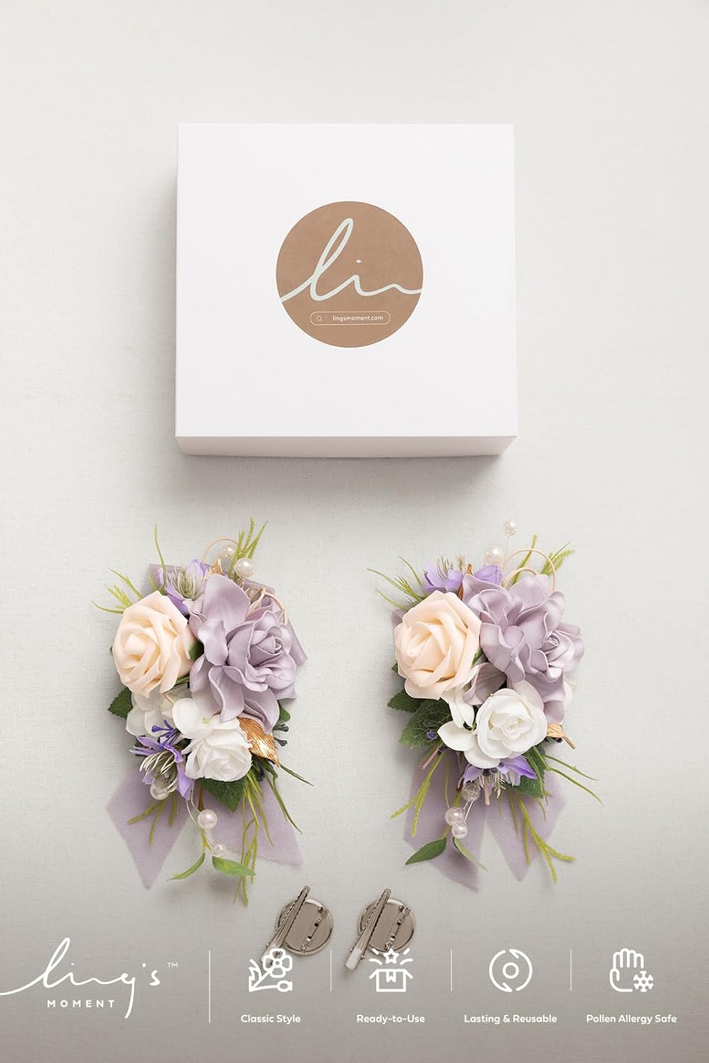 Ling's moment Wedding Wrist/Shoulder Corsage, Lilac Purple, 2pcs