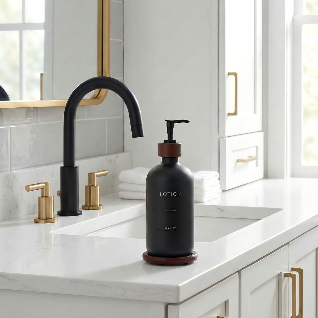 Soap Dispenser Bathroom with Pump & Tray, Black