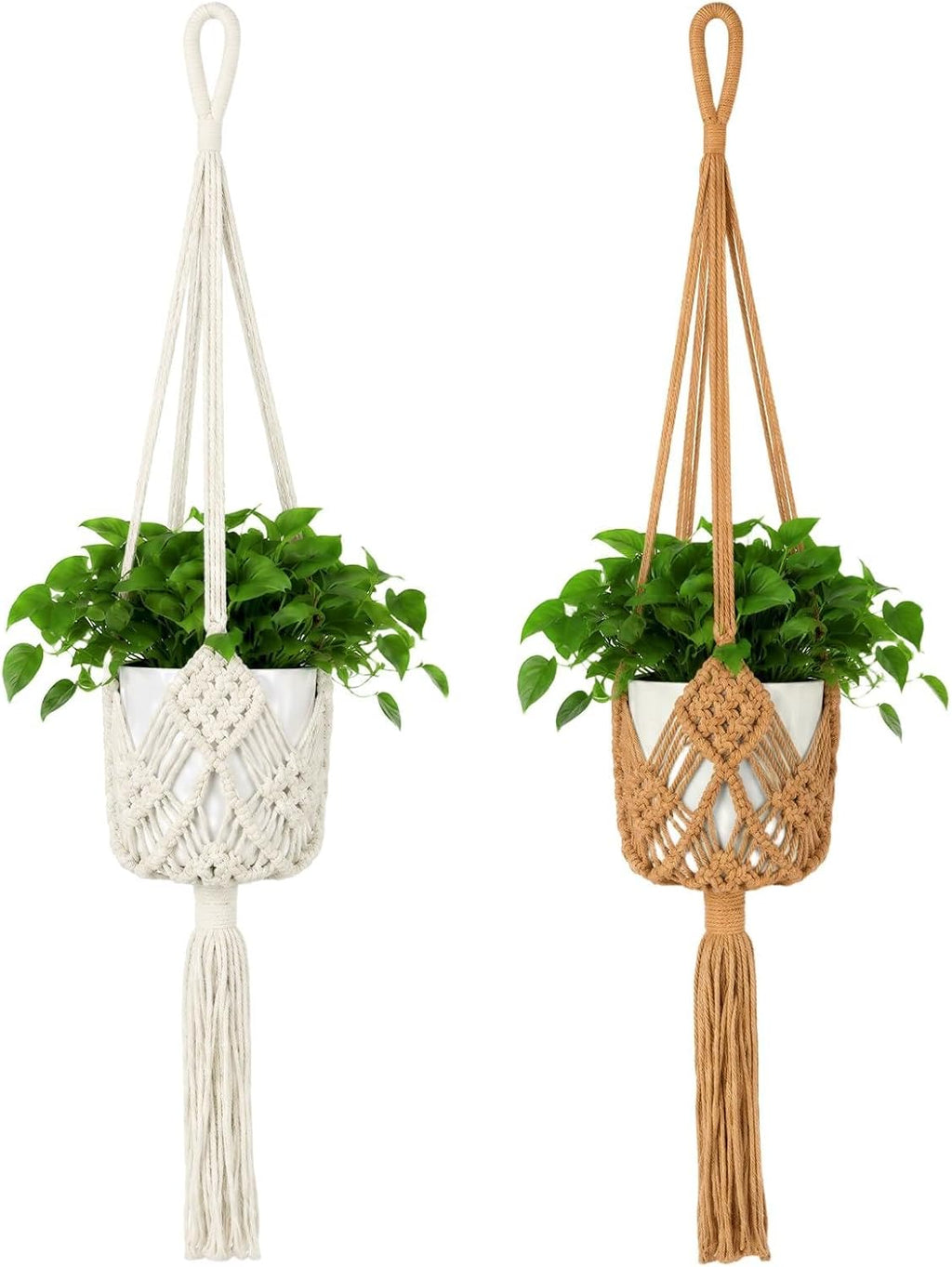 Macrame Plant Hangers 2 Pack 33.5 in Cotton Rope