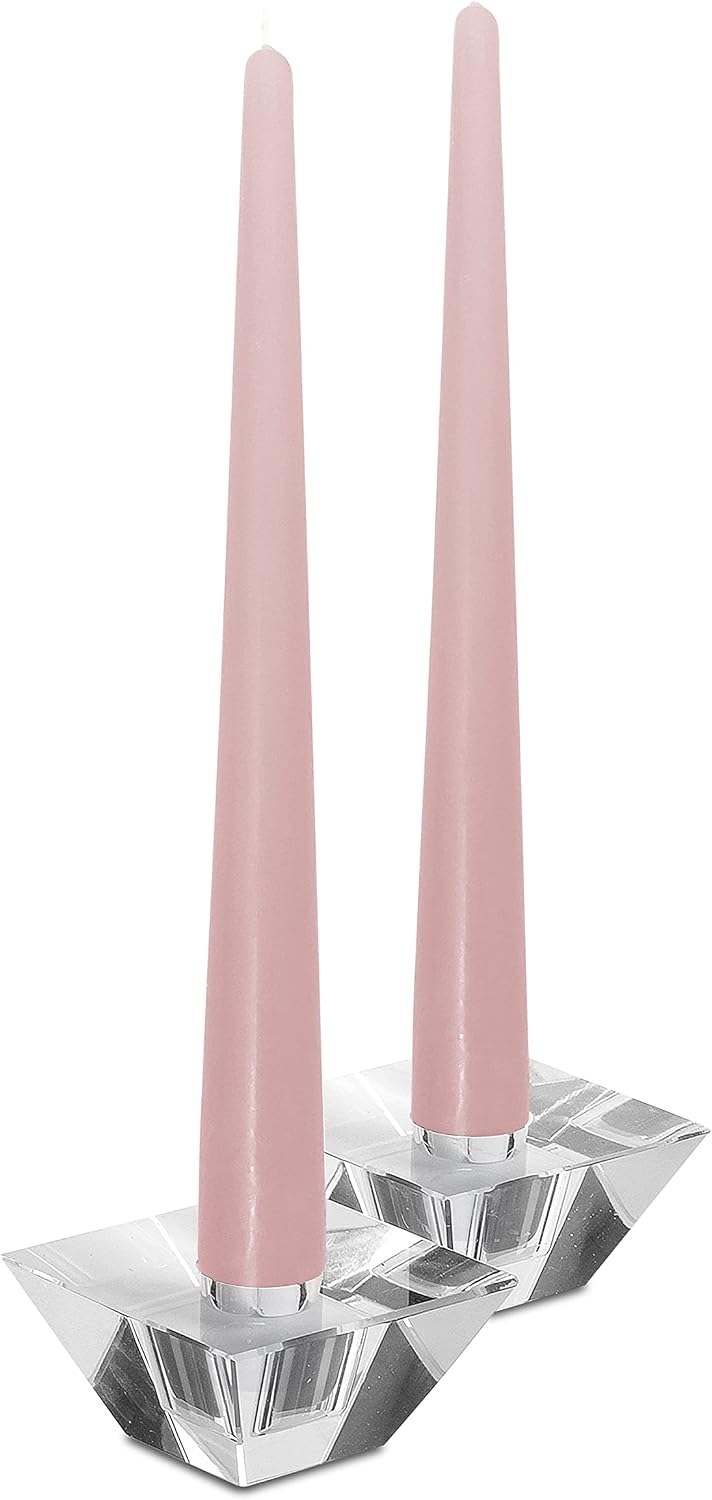 Hyoola Tall Taper Candles - 12 Inch Light Pink Unscented Dripless Taper Candles - 10 Hour Burn Time - 12 Pack