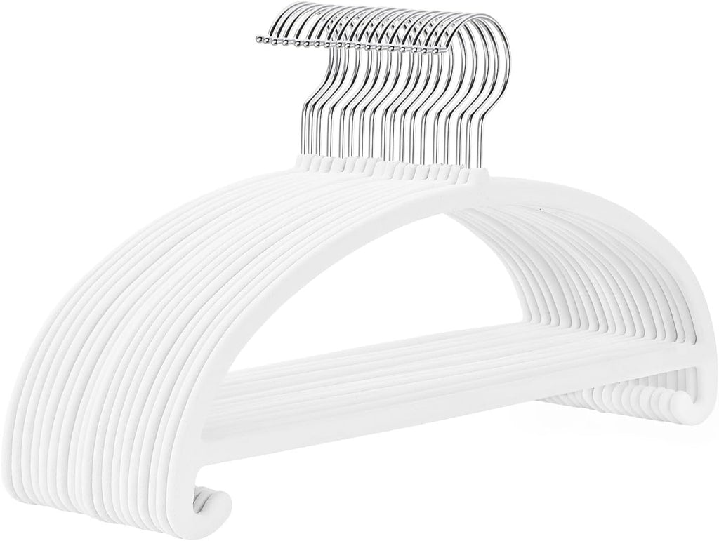 MIZGI 50 Pack White Velvet Hangers - No Shoulder Bumps, Heavy Duty Non-Slip Chrome Hooks for Jackets, Coats, Pants