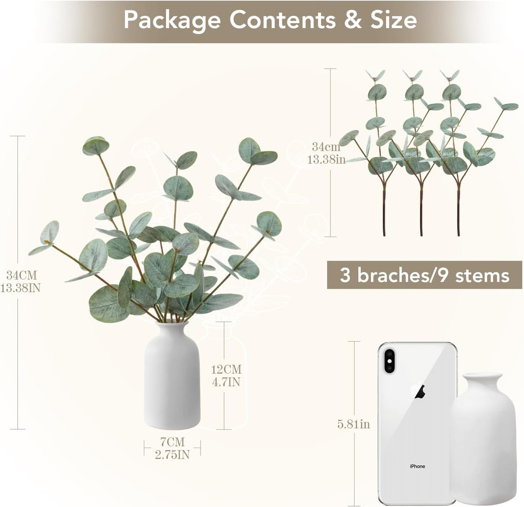 dallisten 13" Artificial Eucalyptus Stem Fake Plants Indoor Small with Vase