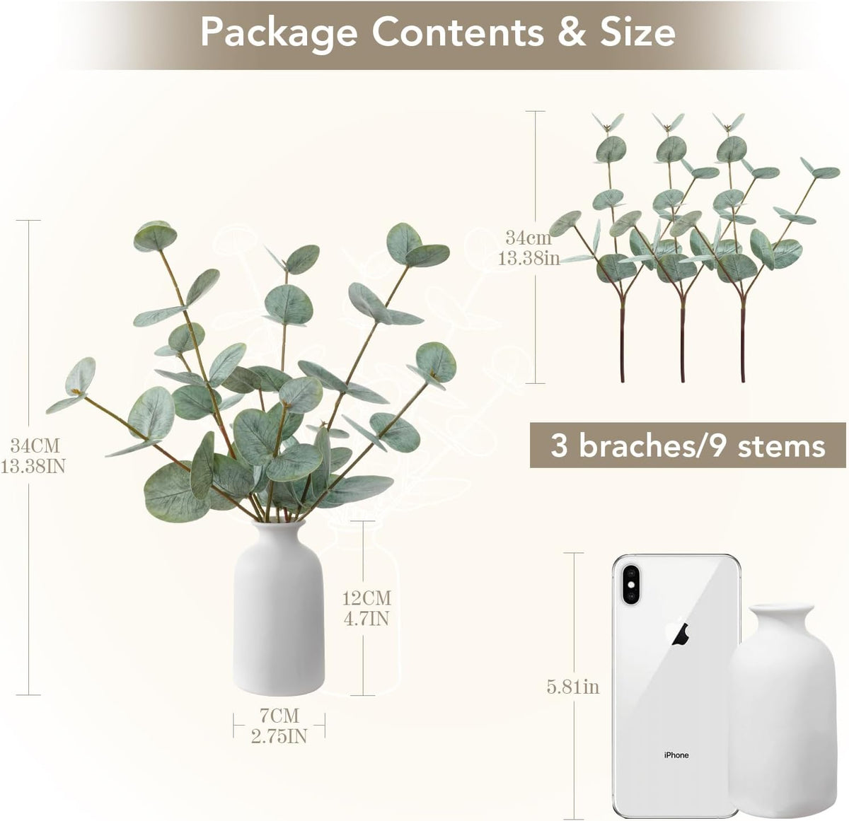 dallisten 13" Artificial Eucalyptus Stem Fake Plants Indoor Small with Vase