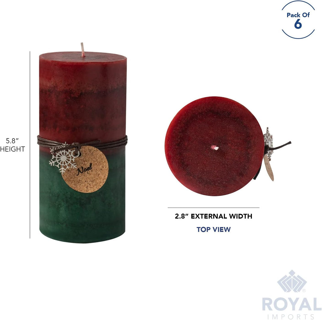 Royal Imports Christmas Candles 6" Red Green Ombre Pillar Candles 6PCS