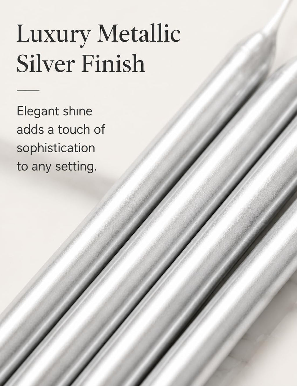 12 Pack Unscented Metallic Silver Taper Candles, Dripless Smokeless