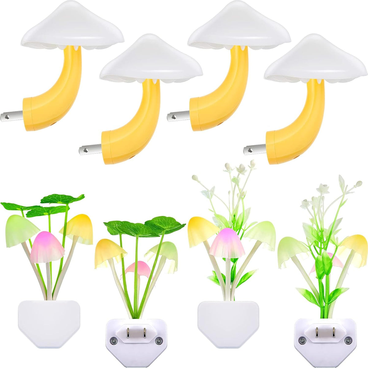 Riakrum 8 Pcs Mushroom Night Lights Plug into Wall, 7 Color LED Sensor