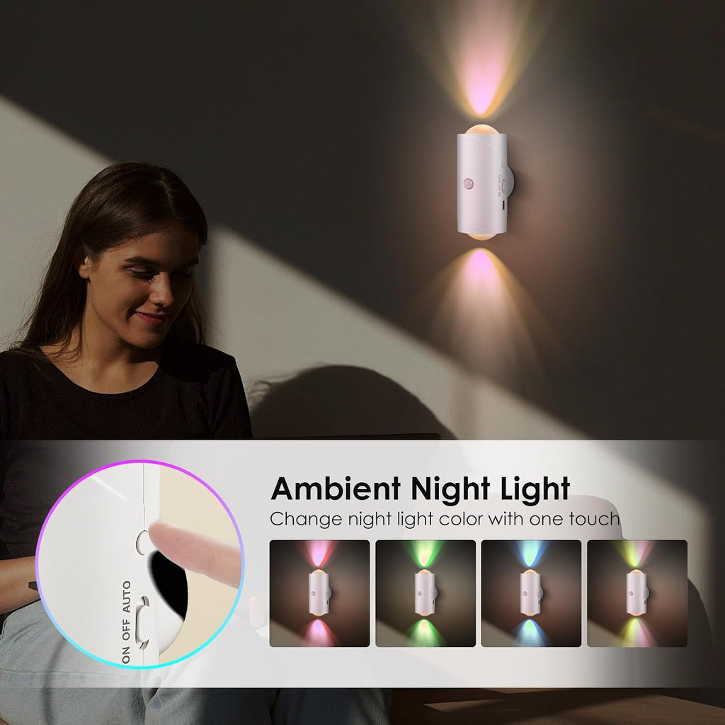 LED Motion Sensor Night Light, 7 Colors Rechargeable Battery Stair Light