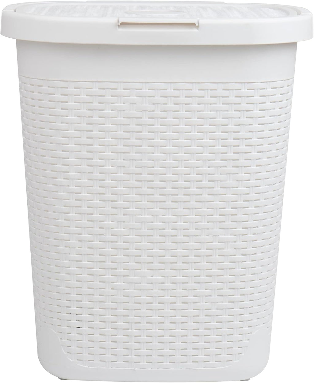 Mind Reader Slim Laundry Hamper with Lid, 50L Clothes Basket, Premium Wicker Design, Plastic, White