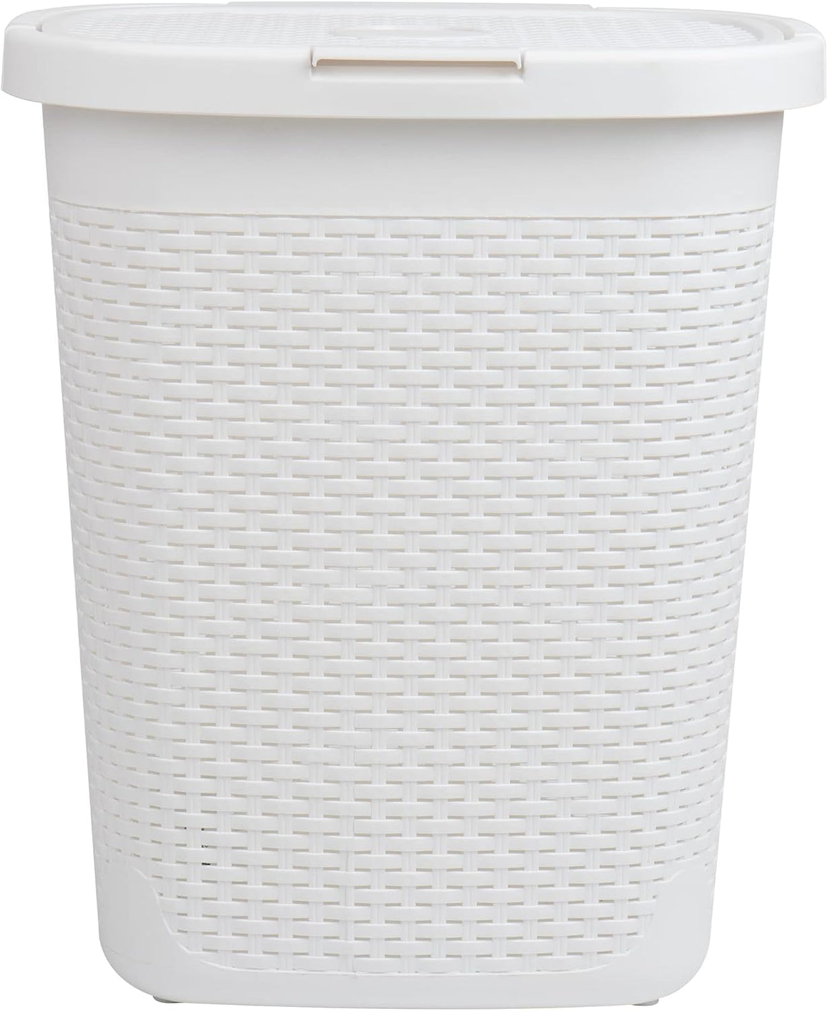 Mind Reader Slim Laundry Hamper with Lid, 50L Clothes Basket, Premium Wicker Design, Plastic, White
