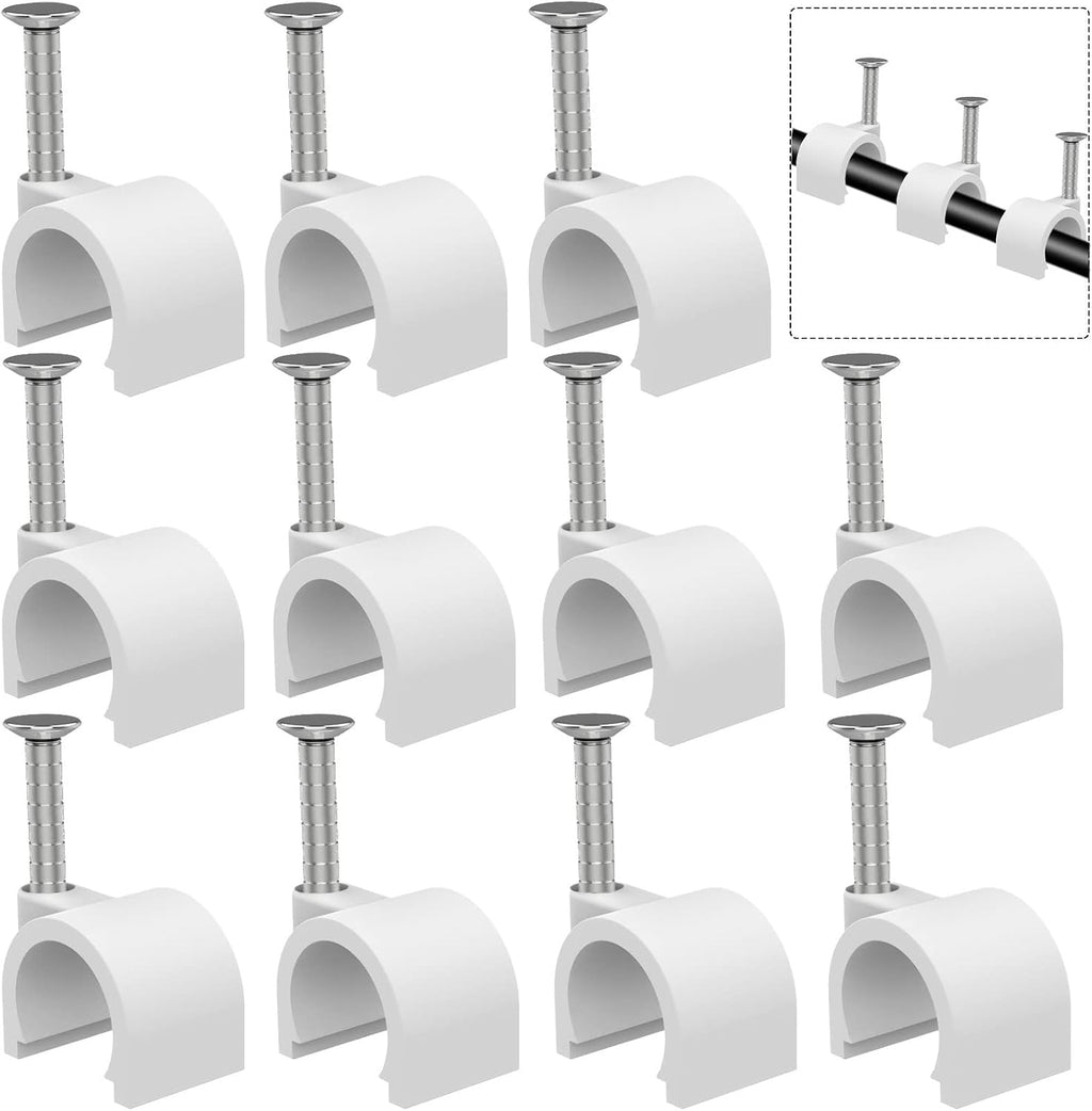 Cable Clips 10mm Nail in Cable Holder Clips 200 Pcs Wire Clips Coax Tacks Clips Speaker Wire Clips Cable Nails for Cords Cable Clamps Ethernet Cord Tacks RG6 RG59 CAT6 RJ45 Wall Wire Organizer
