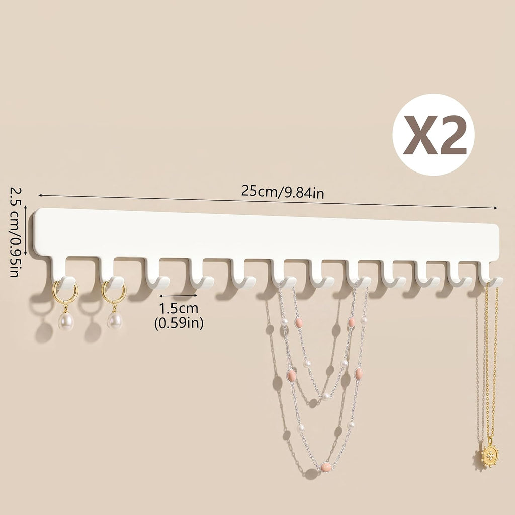 Self-Adhesive Necklace Holder, Wall Mounted Jewelry Organizer, White